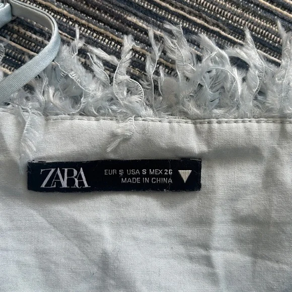 Zara Sz S Feather Effect Crop Top Light Blue Cotton Lined - Picture 6 of 9